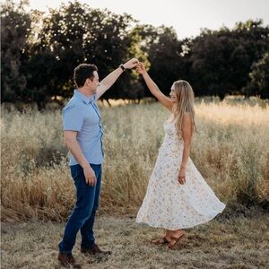 Reformation Ivory Dress with Mustard and Olive Floral